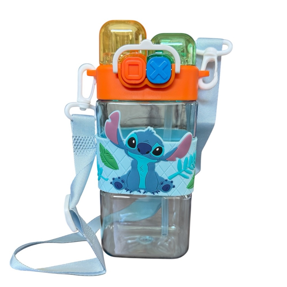 Disney Stitch Water Bottle with Strap - Orange and Blue
